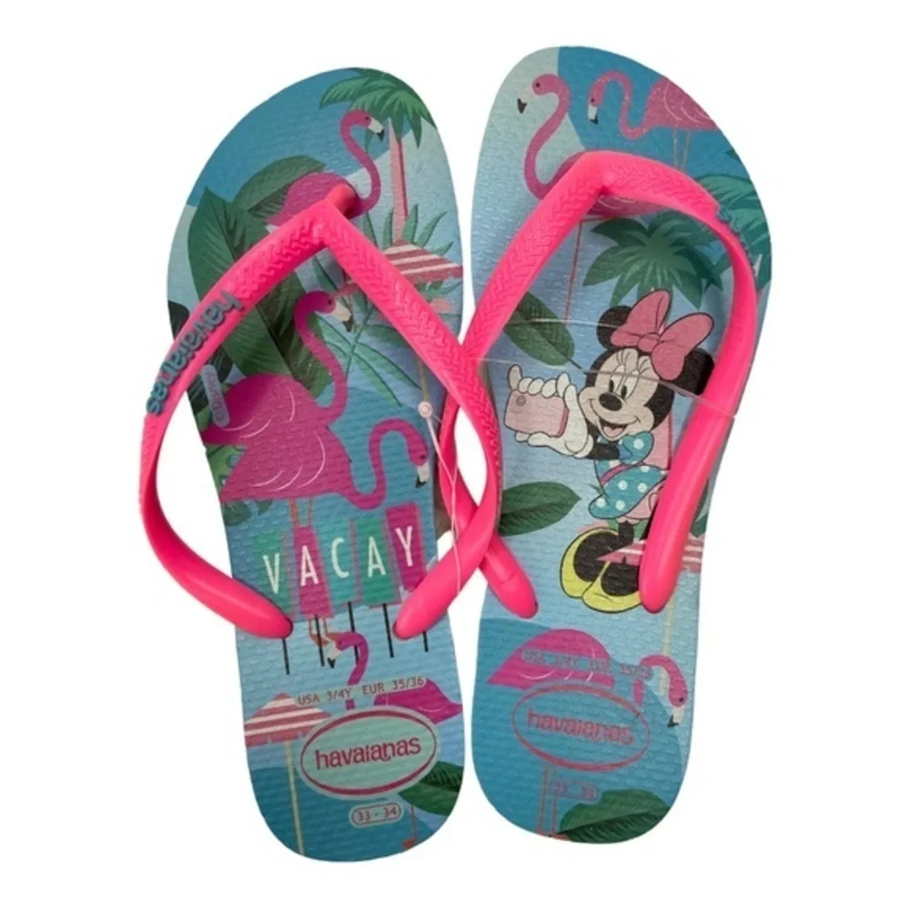 Havaianas Girls Slim VACAY Flamingo Beach Tropical Flip Flops Size 3/4 NWT - Picture 6 of 6